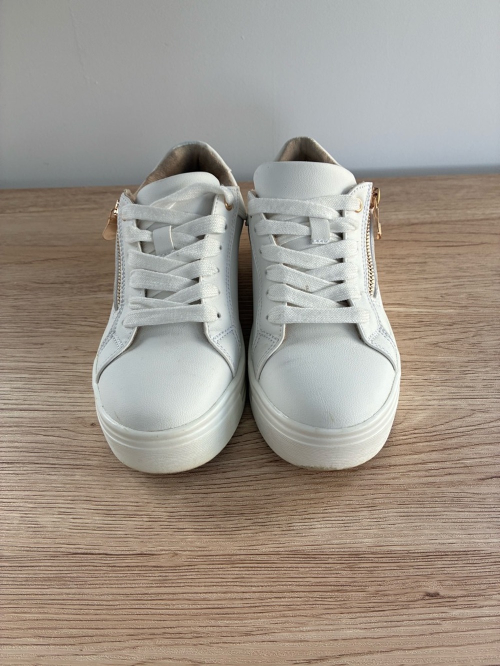 Women’s White Sneakers with Rose Gold Trim - Picture 3 of 5